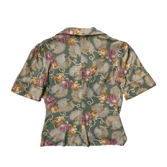 70s vintage pilgrim collar blouse shirt sleeve buttonup ruched floral art print. - Picture 5 of 10